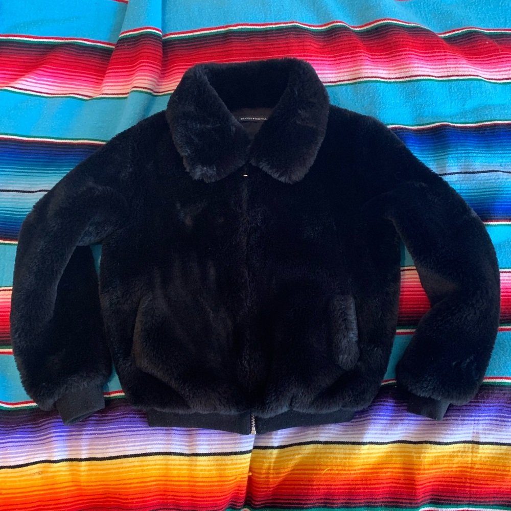 Brandy Melville Georgina black faux fur bomber jacket